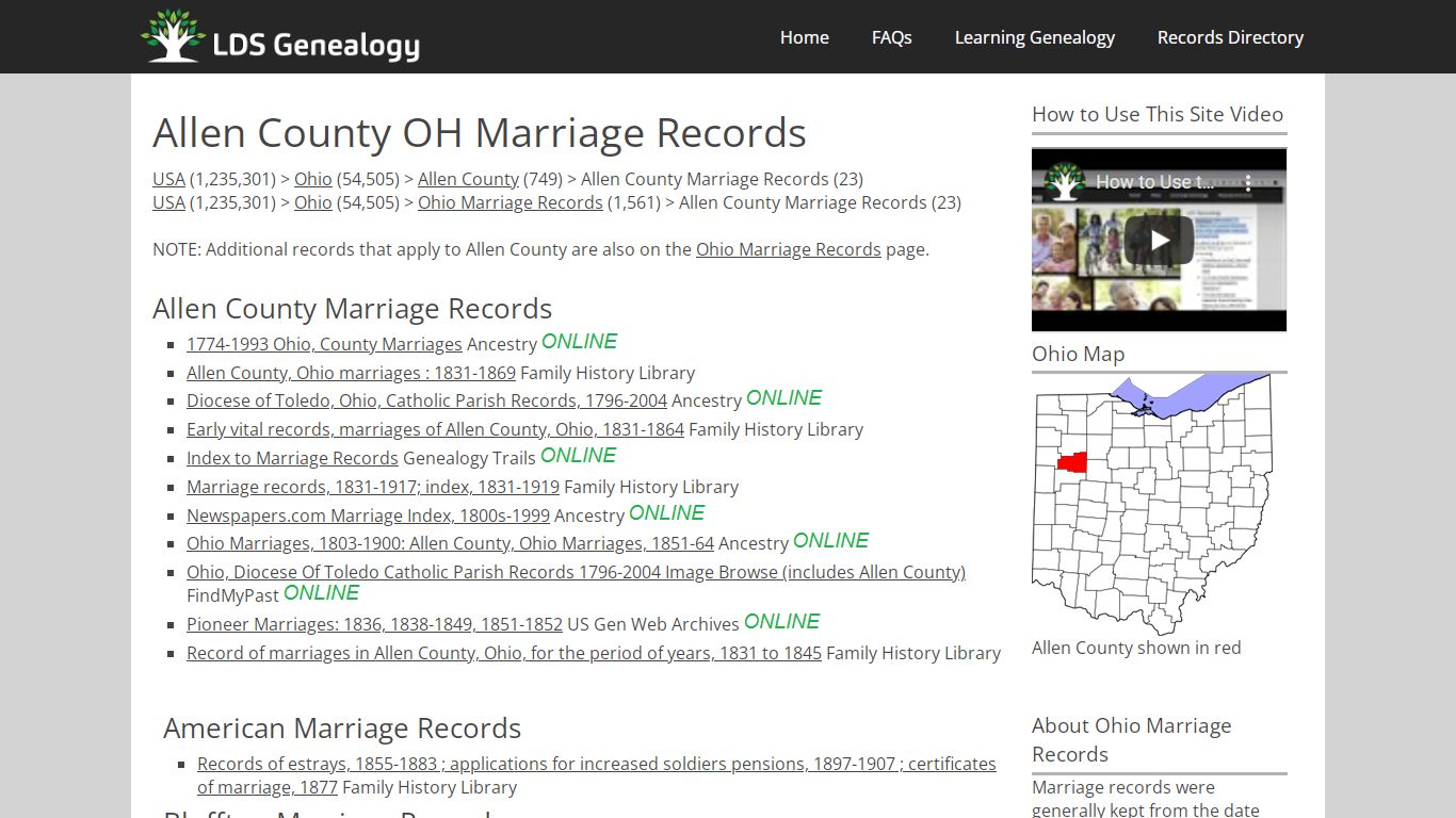 Allen County OH Marriage Records - LDS Genealogy
